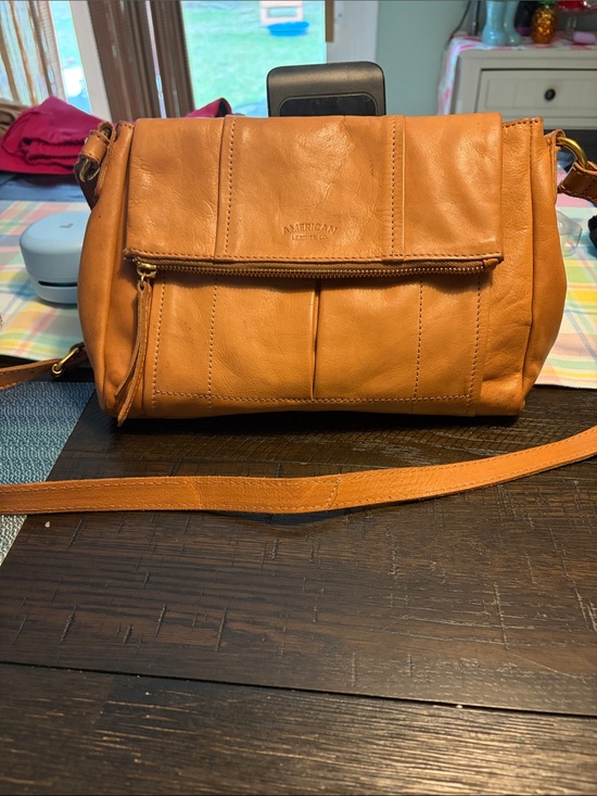American Retro Handbags - American Retro Cognac Leather Crossbody Bag with Front Zip